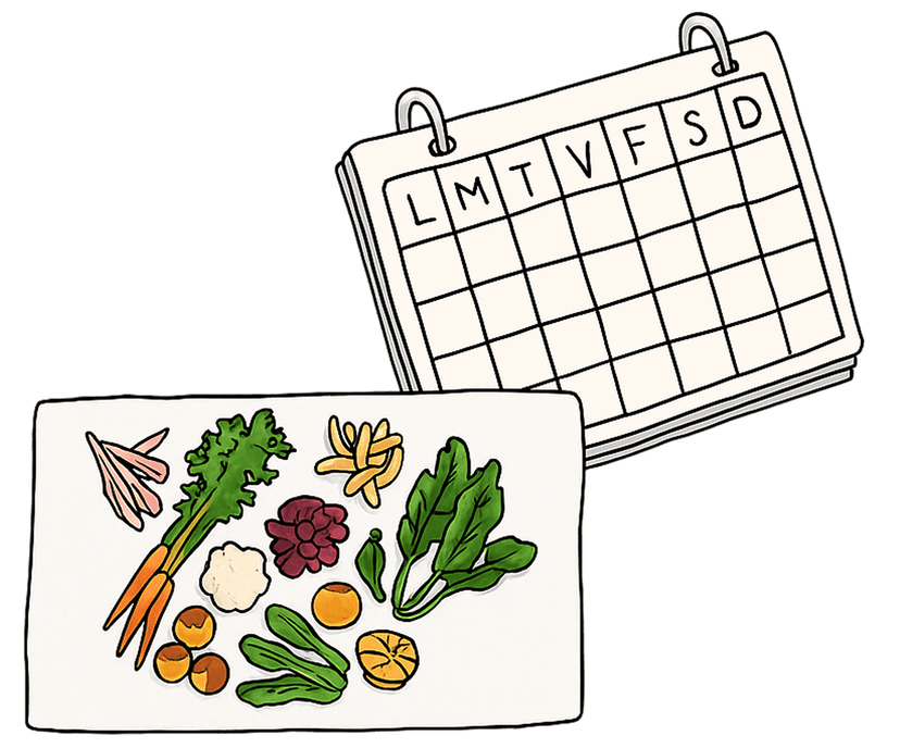 Calendar showing meal planning and delivery schedule